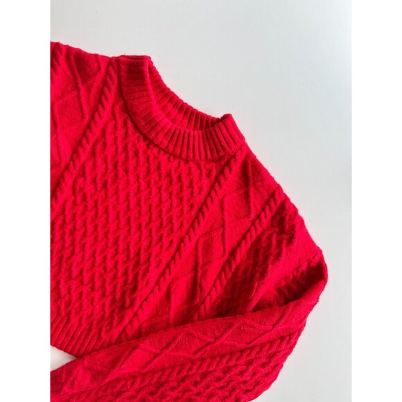 H&M Red Wool Blend Cable Knit Crew Neck Cropped Sweater, Size S - Picture 8 of 14